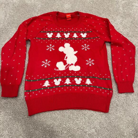 Disney‎ Women's Christmas Mickey Crewneck Sweater in Red Size Medium - Picture 5 of 7